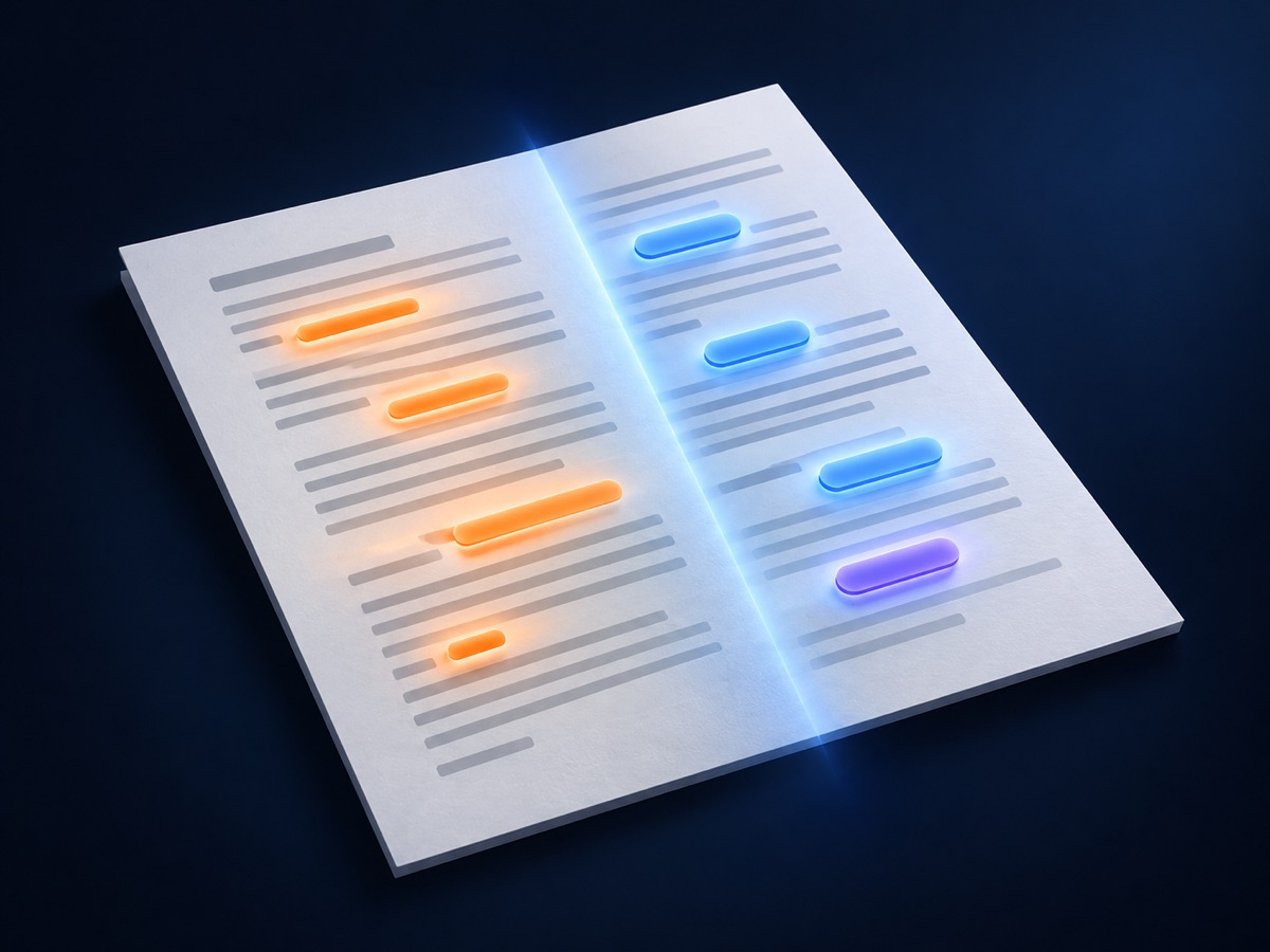 Illustration: a contract page where highlighted names and numbers on the left become placeholder tokens on the right.